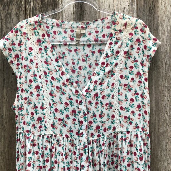 Cy Red Apple Pattern Cap Sleeve Midi Dress Large - Picture 2 of 6